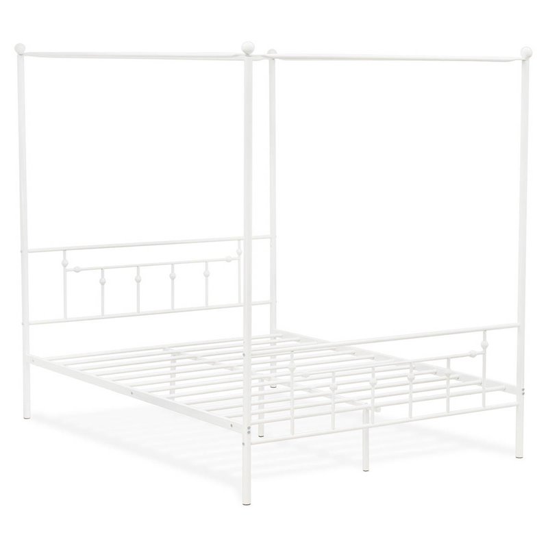 Pemberly Row Traditional Metal Queen Canopy Bed Frame in White