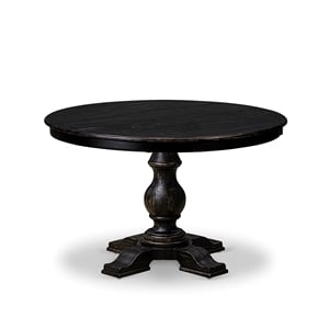Pemberly Row Acacia Wood Round Dining Table in Sand Blasted Black Finish