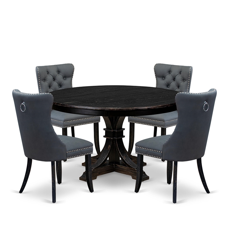 Pemberly Row 5-Piece Acacia Wood Dining Table Set in Sand Blasted Black