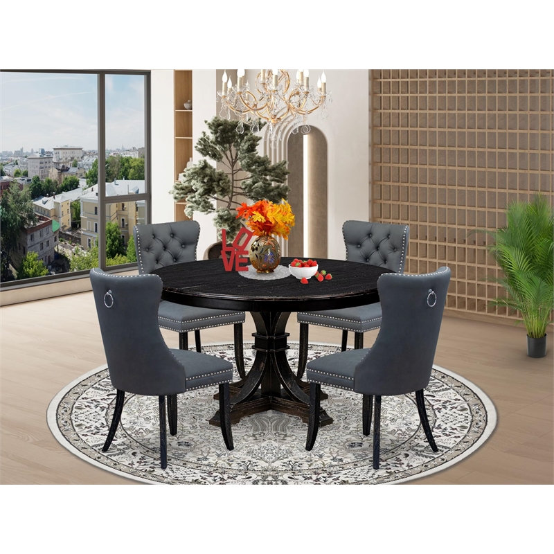 Pemberly Row 5-Piece Acacia Wood Dining Table Set in Sand Blasted Black