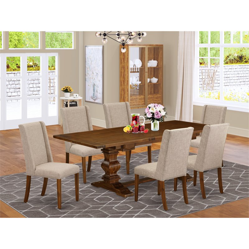 Pemberly Row 7-Piece Wood Dining Set in Walnut and Clay