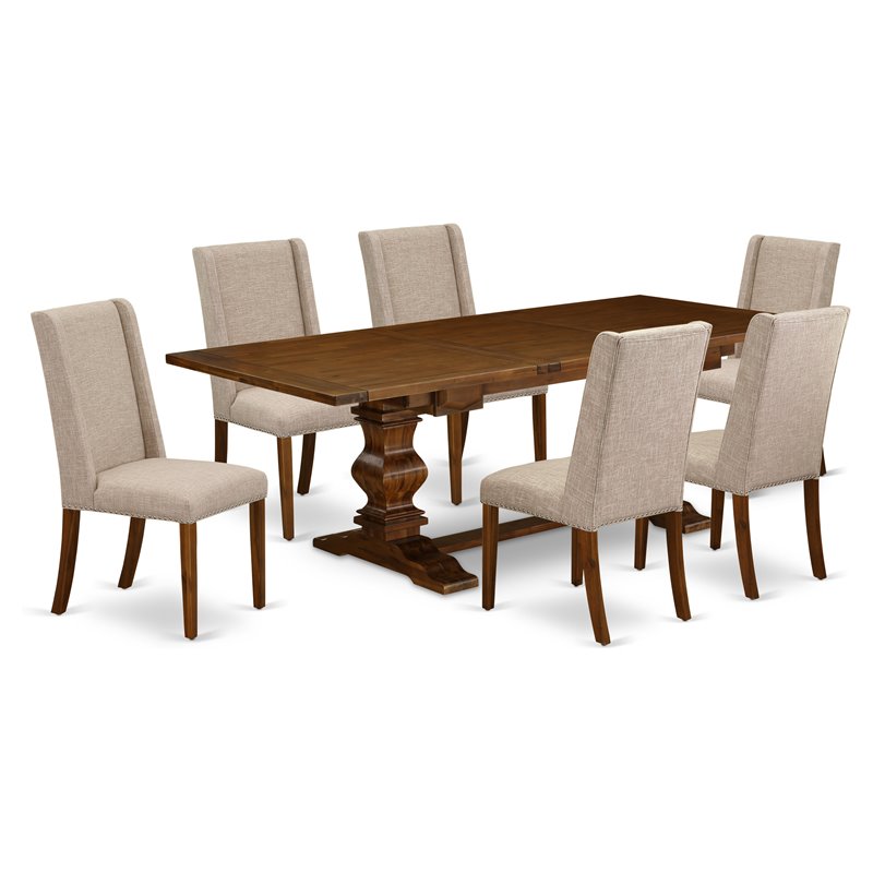 Pemberly Row 7-Piece Wood Dining Set in Walnut and Clay