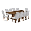 Pemberly Row 11-Piece Dining Table Set with Gray Chairs in Antique Walnut Finish