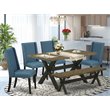 Pemberly Row 6-Piece Wood Dining Room Set with Linen Blue Parson Chairs