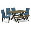 Pemberly Row 6-Piece Wood Dining Room Set with Linen Blue Parson Chairs
