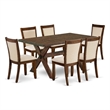 Pemberly Row 7 Pc Wood Dining Table Set with Beige Upholstered Chairs