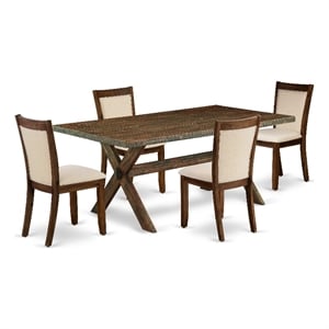 Pemberly Row 5 Pc Rectangular Wood Dining Table Set with Beige Chairs