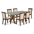 Pemberly Row Dining Table with 6 Beige Linen Chairs in Jacobean Finish