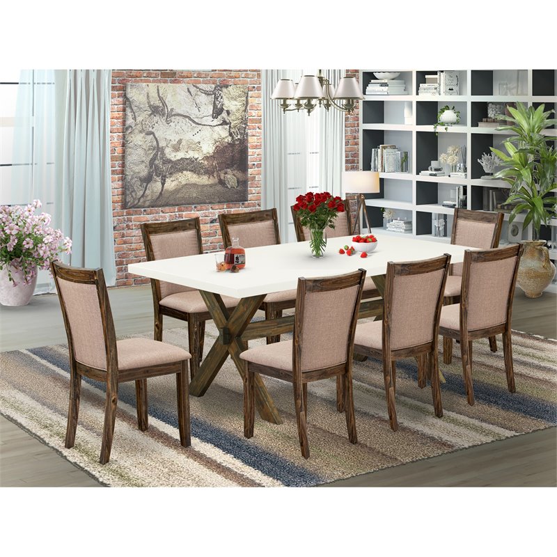 Pemberly Row 9-Piece Modern Dining Set with Rubberwood and Linen Upholstery