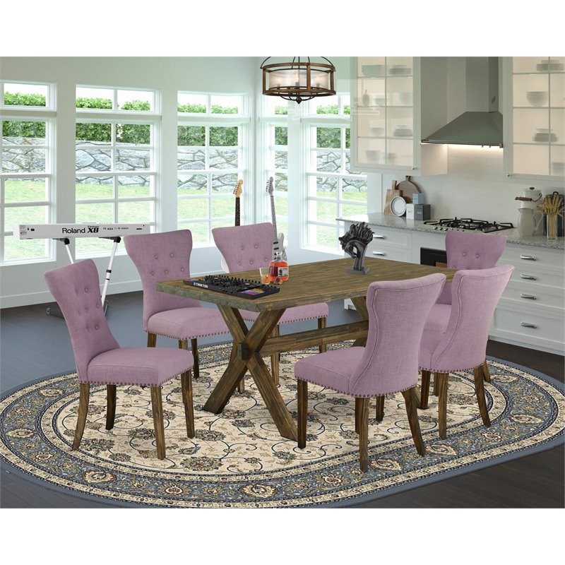 Pemberly Row 7-Piece Dining Set with Linen White Table and Shitake Chairs