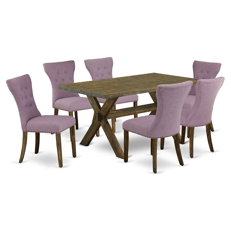 Pemberly Row 7-Piece Dining Set with Linen White Table and Shitake Chairs