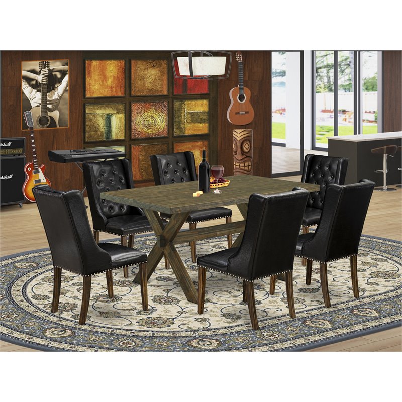 Pemberly Row 7-Piece Dining Set with Jacobean Table and Black Chairs