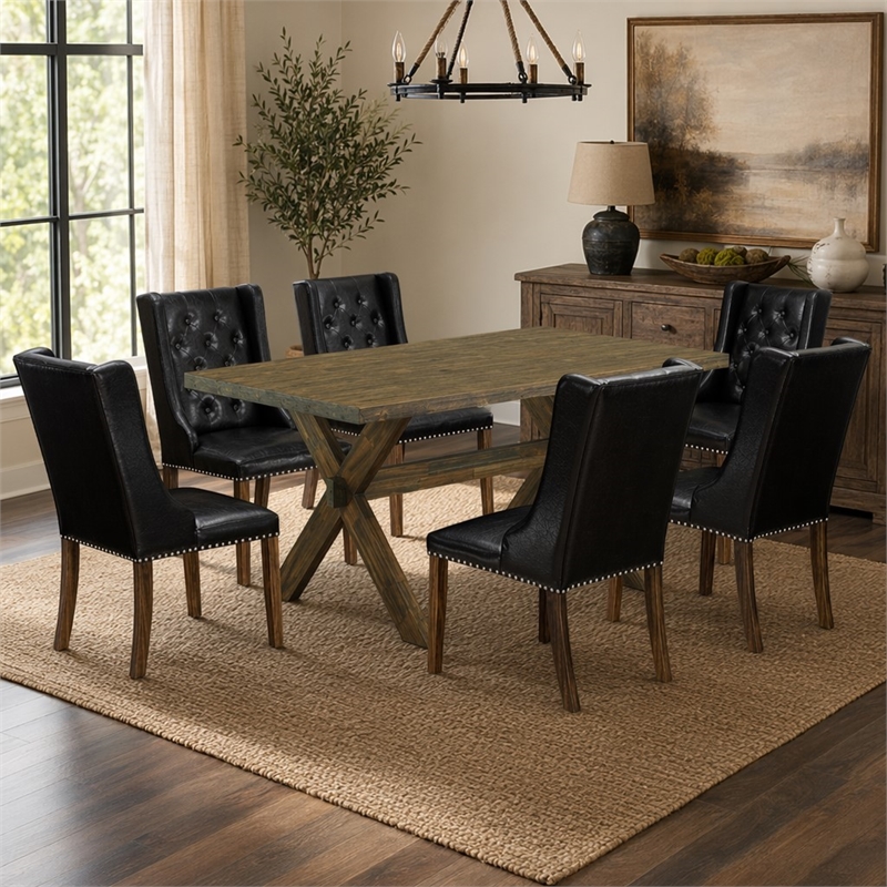 Pemberly Row 7-Piece Dining Set with Jacobean Table and Black Chairs