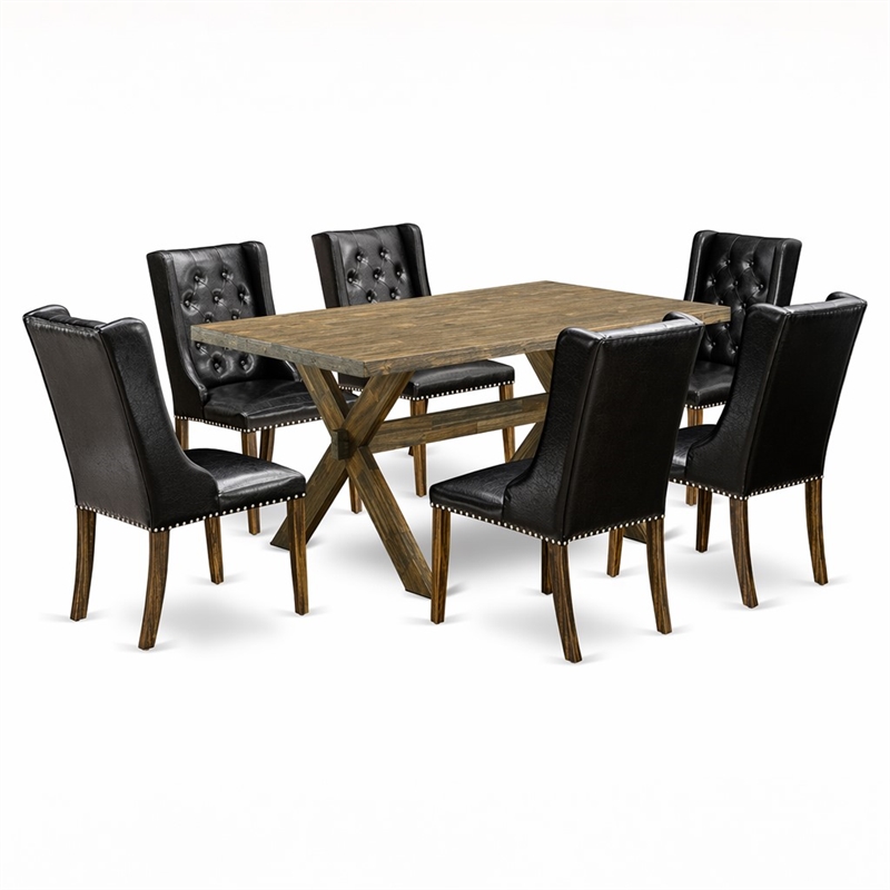 Pemberly Row 7-Piece Dining Set with Jacobean Table and Black Chairs