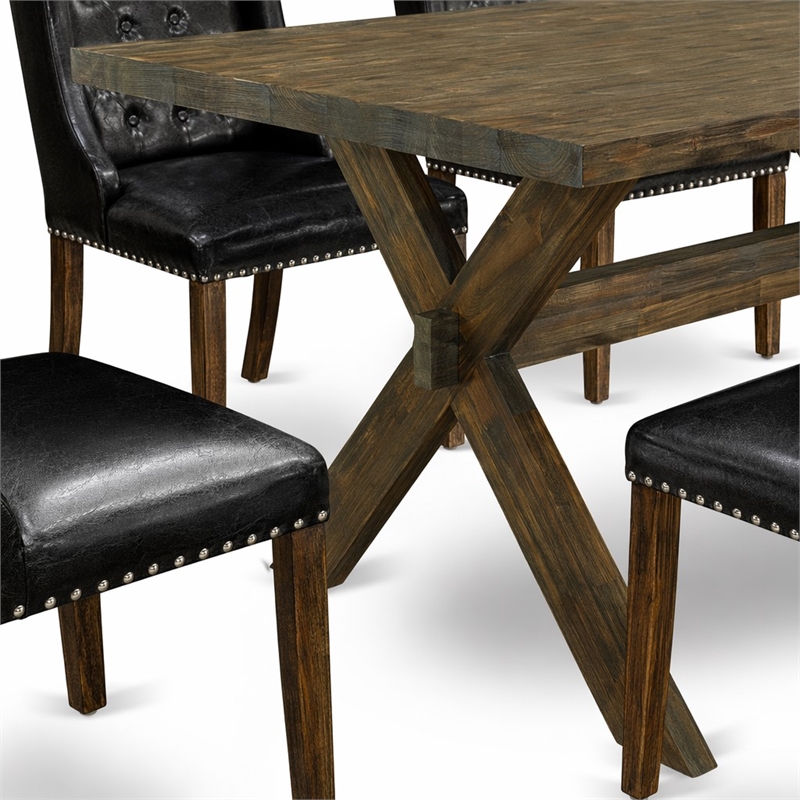 Pemberly Row 7-Piece Dining Set with Jacobean Table and Black Chairs