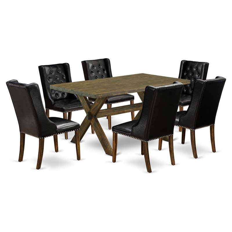 Pemberly Row 7-Piece Dining Set with Jacobean Table and Black Chairs
