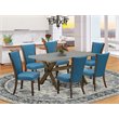 Pemberly Row 7-Piece Dining Set with Jacobean Brown Table and Blue Chairs