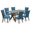 Pemberly Row 7-Piece Dining Set with Jacobean Brown Table and Blue Chairs