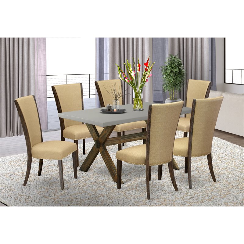 Pemberly Row 7-Piece Dining Set with Jacobean Brown Table and Cement Chairs