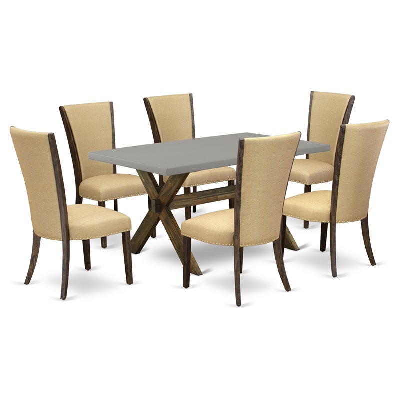 Pemberly Row 7-Piece Dining Set with Jacobean Brown Table and Cement Chairs