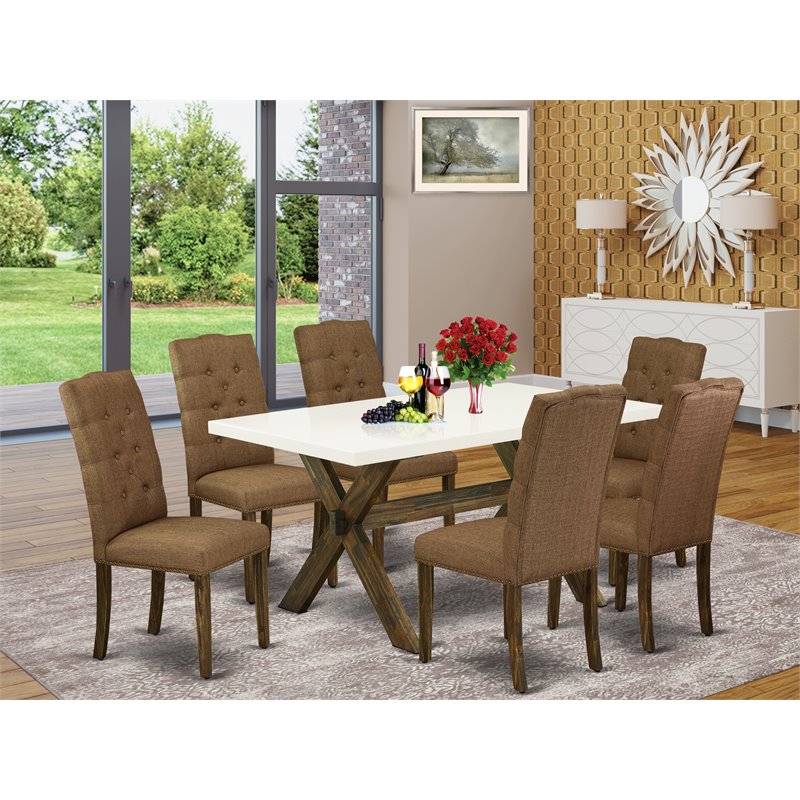 Pemberly Row 7-Piece Brown Smoke Dining Set with Padded Chairs