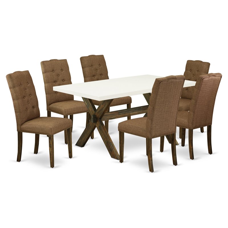 Pemberly Row 7-Piece Brown Smoke Dining Set with Padded Chairs