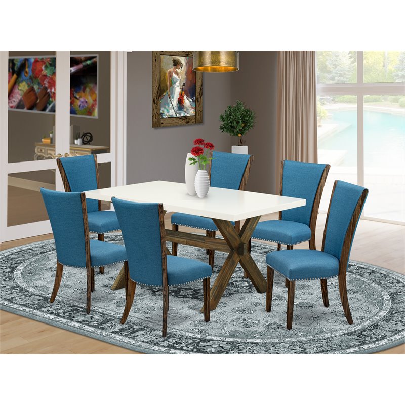 Pemberly Row 7-Piece Wood Dinette Set with Blue Upholstery