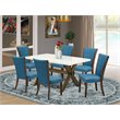 Pemberly Row 7-Piece Wood Dinette Set with Blue Upholstery