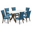 Pemberly Row 7-Piece Wood Dinette Set with Blue Upholstery