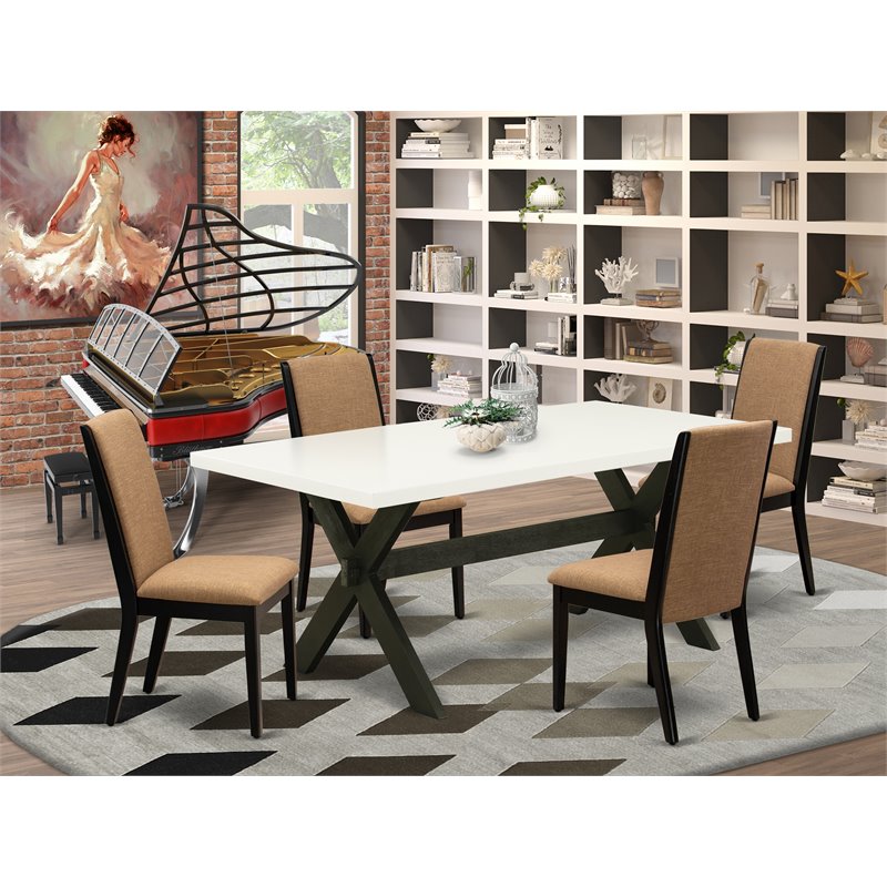 Pemberly Row 5-Piece Wood Dining Table Set with Light Sable Upholstery