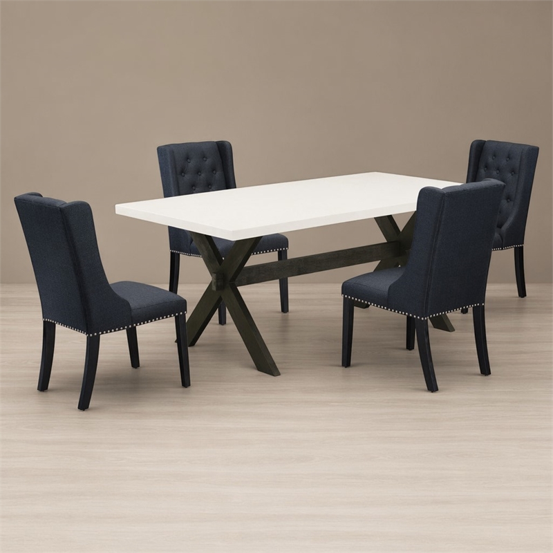 Pemberly Row 5-Piece Wood Dining Table Set with Linen Upholstery