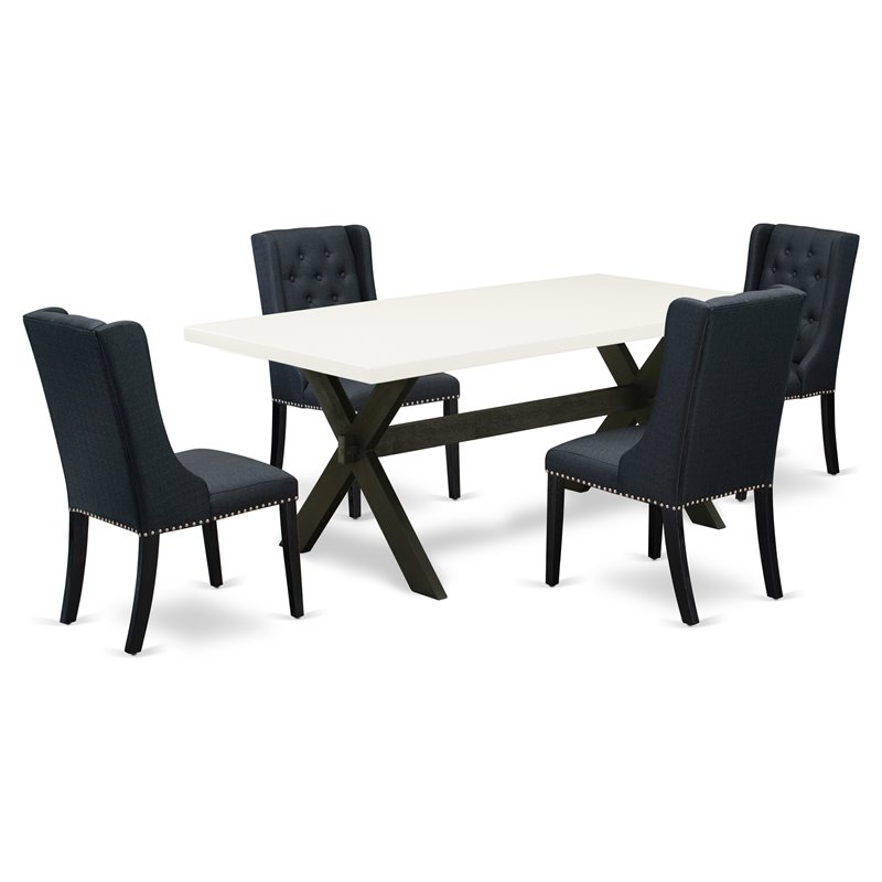Pemberly Row 5-Piece Wood Dining Table Set with Linen Upholstery
