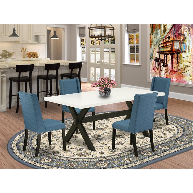 Pemberly Row 5-Piece Wood Dining Room Set in Black and Mineral Blue