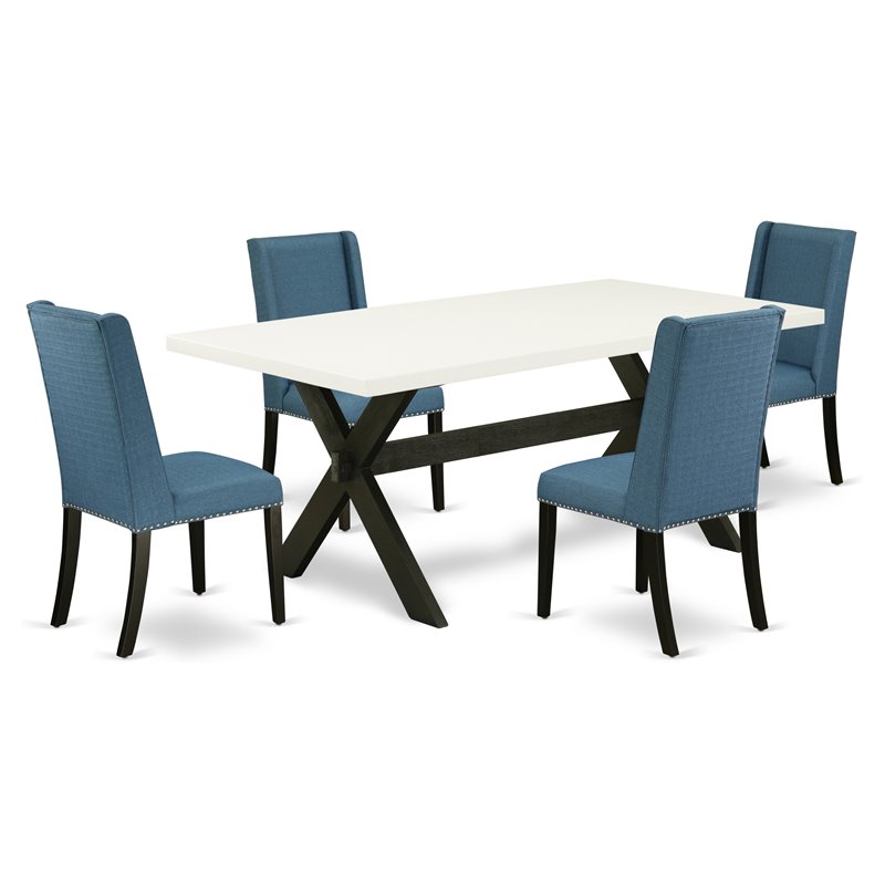 Pemberly Row 5-Piece Wood Dining Room Set in Black and Mineral Blue