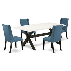 Pemberly Row 5-Piece Wood Dining Room Set in Black and Mineral Blue