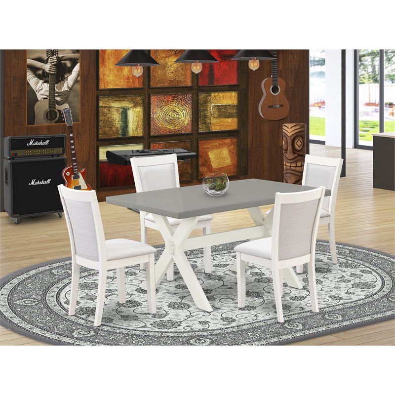 Pemberly Row 5-Piece Dining Set with Linen-Fabric Chairs in Cement Finish