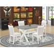 Pemberly Row 5-Piece Dining Set with Linen-Fabric Chairs in Cement Finish