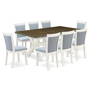 Pemberly Row 9-Piece Wood Dining Set with Chair Cushions in Jacobean Finish