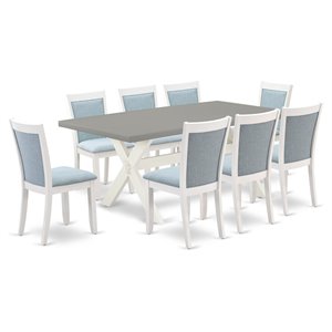 Pemberly Row 9-Piece Wood Dining Set with Linen Fabric Seats in Cement Finish