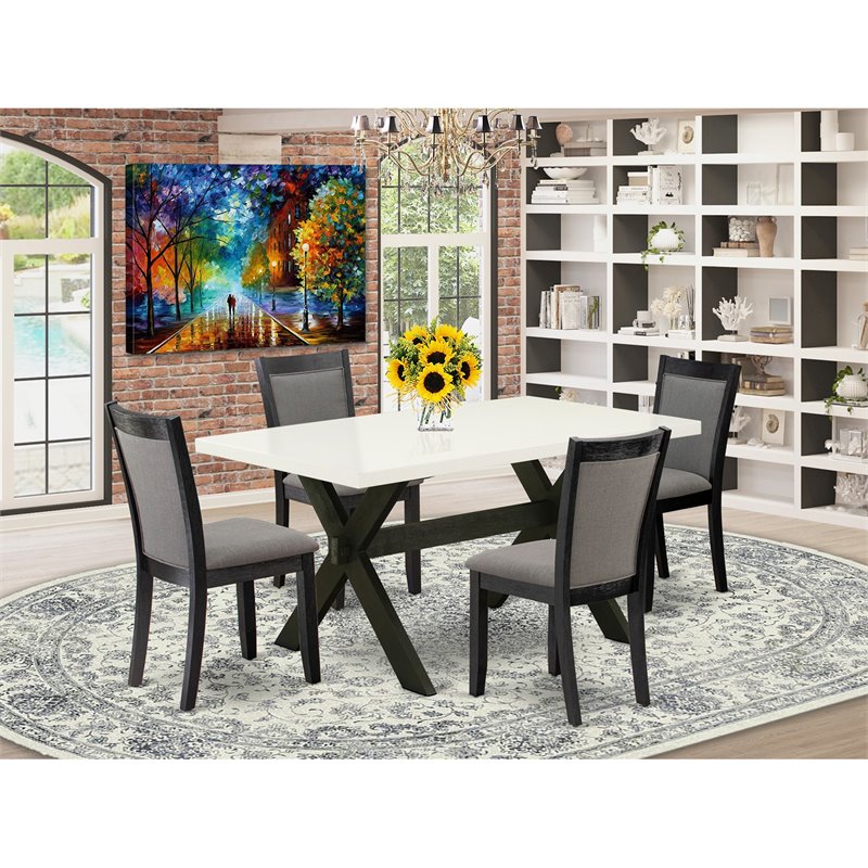 Pemberly Row 5-Piece White and Dark Gray Dining Set with Upholstered Chairs