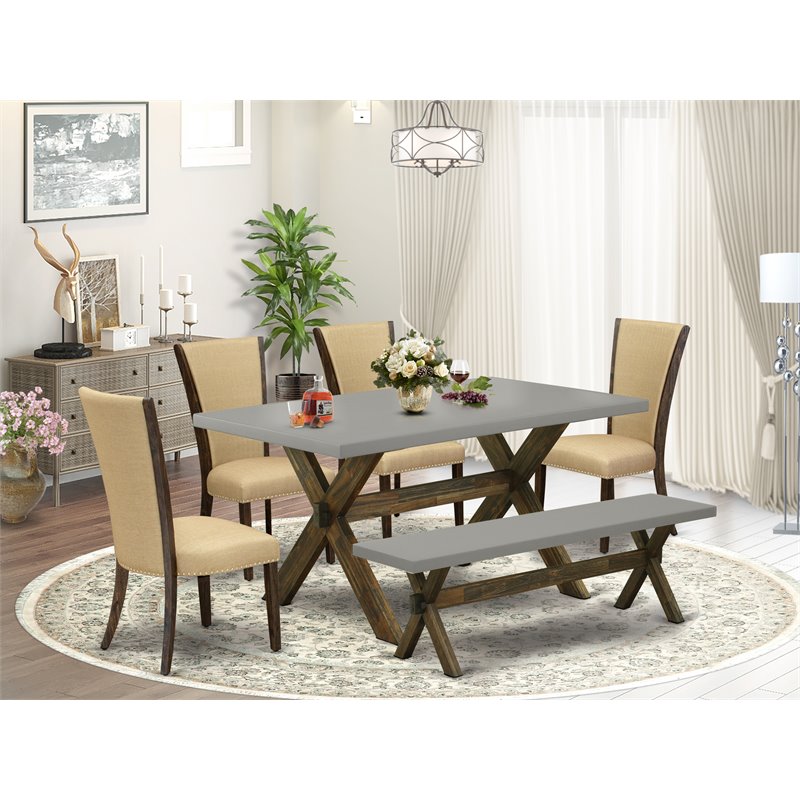Pemberly Row 6-Piece Wood Dining Set with Cement Top in Jacobean Finish