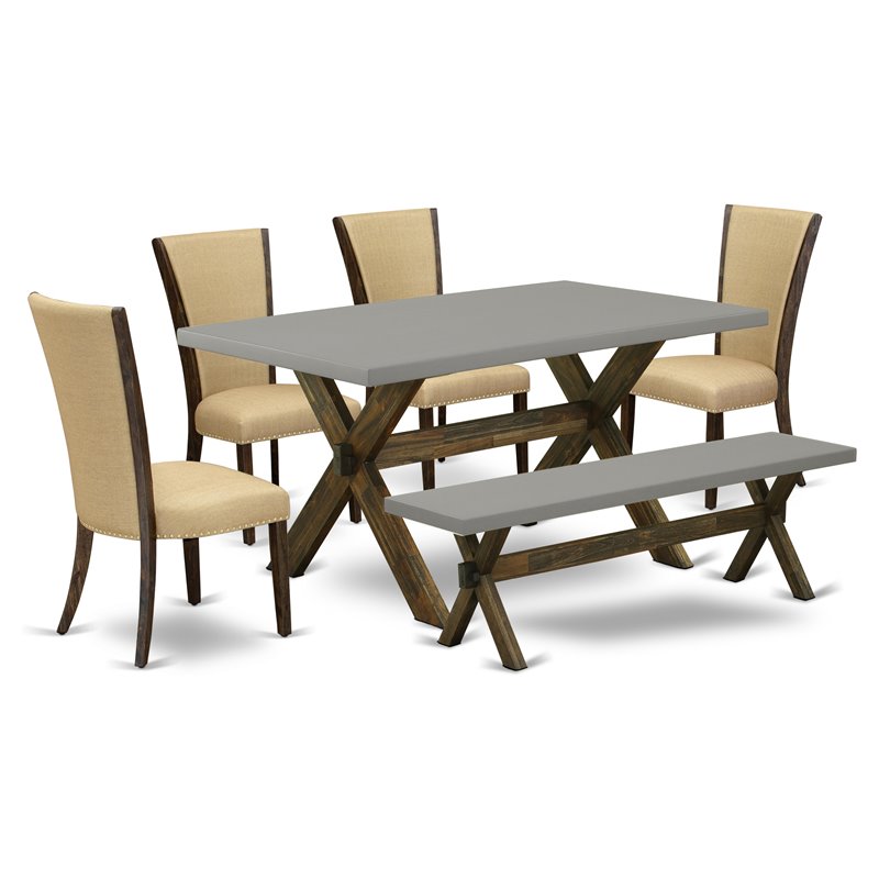 Pemberly Row 6-Piece Wood Dining Set with Cement Top in Jacobean Finish