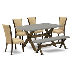 Pemberly Row 6-Piece Wood Dining Set with Cement Top in Jacobean Finish