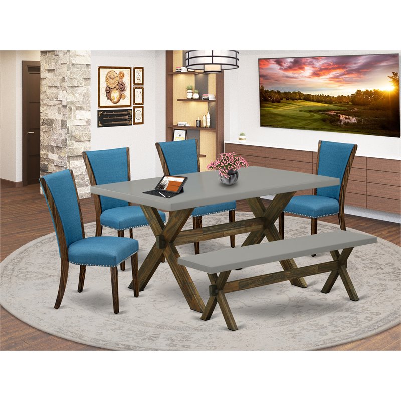 Pemberly Row 6-Piece Wood Dining Set with Distressed Cement Top in Black/Brown