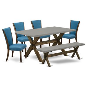 Pemberly Row 6-Piece Wood Dining Set with Distressed Cement Top in Black/Brown