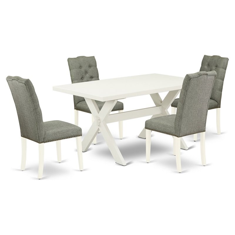 Pemberly Row 5-Piece Wood Dining Set with Upholstered Chairs in Gray