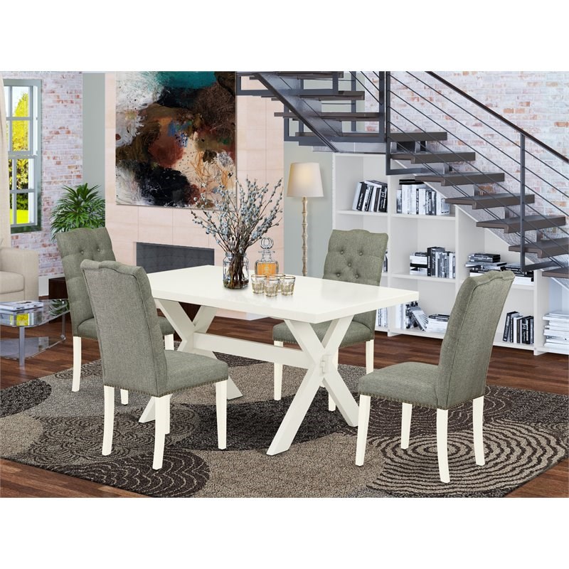 Pemberly Row 5-Piece Wood Dining Set with Upholstered Chairs in Gray