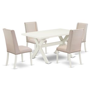 Pemberly Row 5-Piece Dining Set in Wood with Fabric Seats