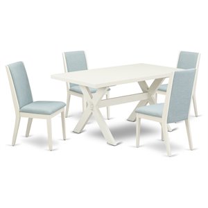Pemberly Row 5-Piece Wood Dining Set in Linen White and Baby Blue