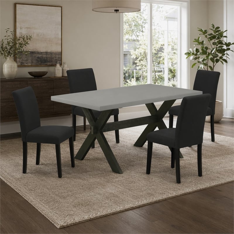 Pemberly Row 5-Piece Wood Dining Table Set with X-Leg Base in Cement and Black